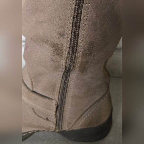 Denver Hayes Taupe Suede Faux Fur Winter Boots Women’s Size 7 Mid Calf Warm Zip - Picture 13 of 13